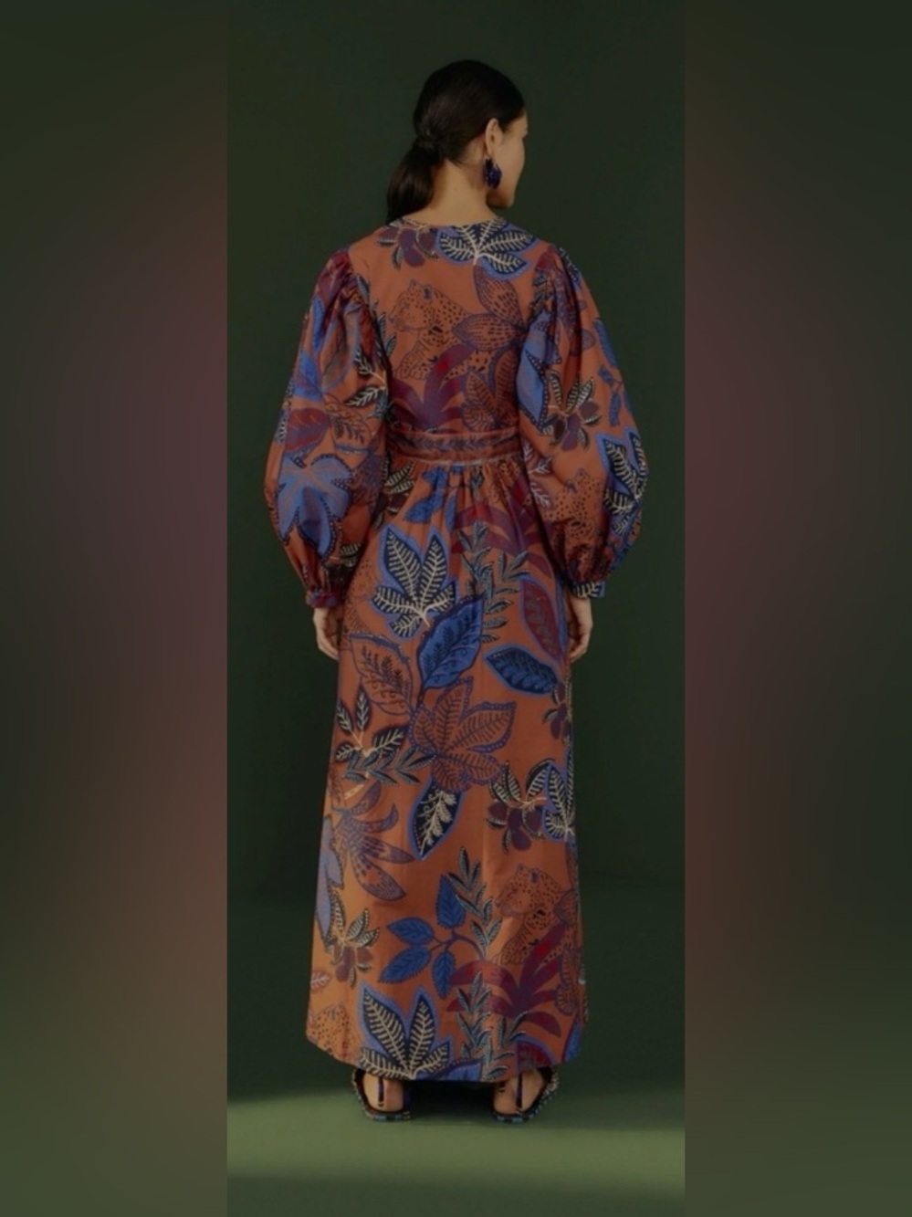 FARM Rio Burnt Orange Maxi Dress with Bold Blue Floral Print - Picture 4 of 5